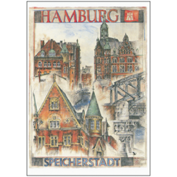 Postkarte - Zeichnung Lübeck 